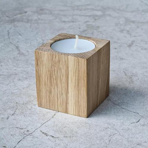 HOCHO Eikenhouten Waxinelichthouder - 50x50x60mm – Natuur., Huis en Inrichting, Keuken | Keukenbenodigdheden, Nieuw, Ophalen of Verzenden