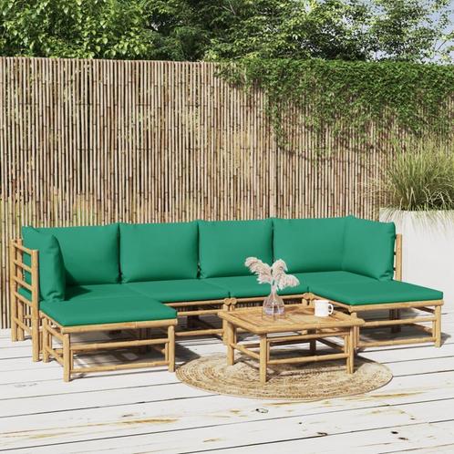 vidaXL 7-delige Loungeset met kussens bamboe groen, Tuin en Terras, Tuinsets en Loungesets, Loungeset, Nieuw, Hout, Verzenden