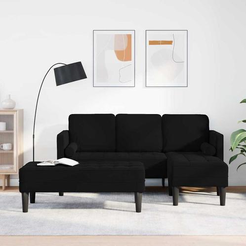 vidaXL Tuinbank L-vormig met bank en kussens fluweel zwart, Huis en Inrichting, Banken | Bankstellen, Nieuw, Minder dan 150 cm