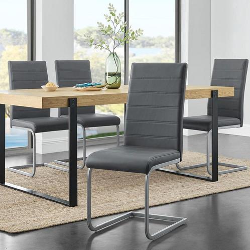 Eetkamerstoelen Vegas - Kunstleer - 4-delig - Grijs, Huis en Inrichting, Stoelen, Nieuw, Verzenden