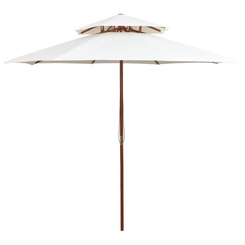 vidaXL Dubbeldekker parasol 270x270 cm houten paal crèmewit, Tuin en Terras, Parasols, Nieuw, 2 tot 3 meter, Verzenden