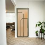 Stalen Binnendeur - Olijfgroen - 4 Vlaks rond - Mat glas, Doe-het-zelf en Verbouw, Deuren en Horren, Minder dan 80 cm, Binnendeur