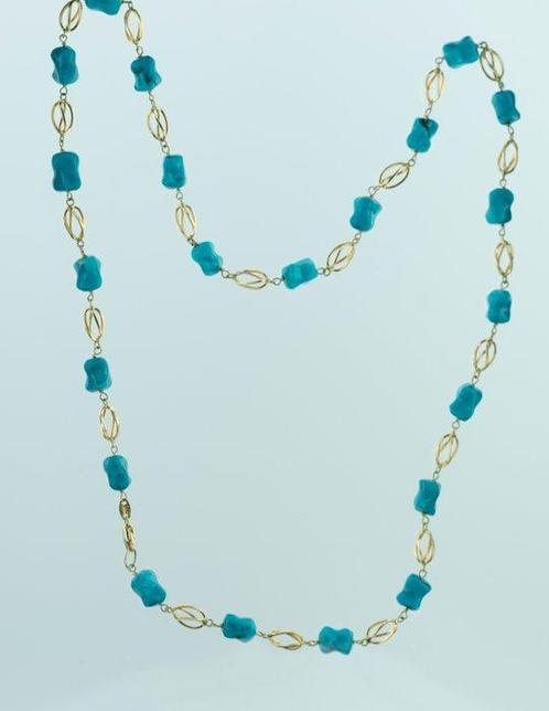 Halsketting - 18 karaat Geel goud Turquoise, Sieraden, Tassen en Uiterlijk, Kettingen