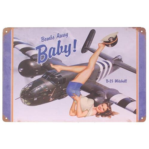 Metalen plaatje - Bombs Away Baby NIEUW, Huis en Inrichting, Woonaccessoires | Tekstborden en Spreuken, Nieuw, Ophalen of Verzenden