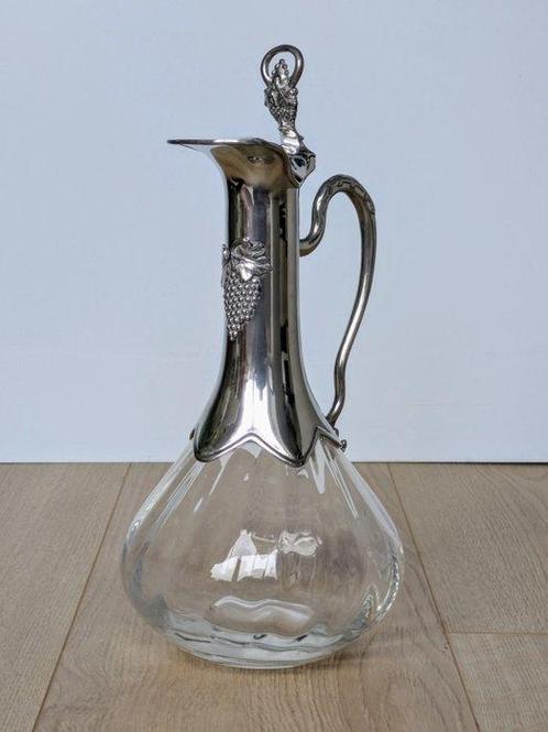 Karaf - verre soufflé avec une monture en étain argenté, Antiek en Kunst, Antiek | Meubels | Tafels