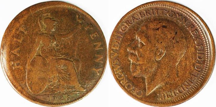 Great Britain Half Penny 1926 Error struck King George V, Postzegels en Munten, Munten | Europa | Niet-Euromunten, Verzenden