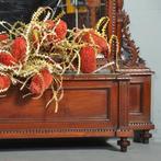 Reusachtige halspiegel met jardinire ca 1875 Hollands mahoni, Ophalen of Verzenden