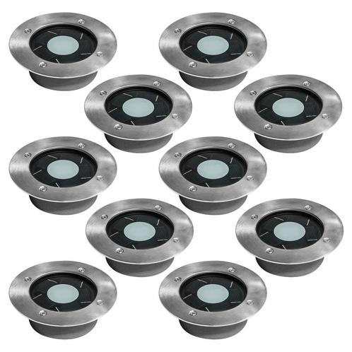 Set 10 stuks Puck grondspot solar LED Tuinverlichting, Tuin en Terras, Buitenverlichting, Verzenden
