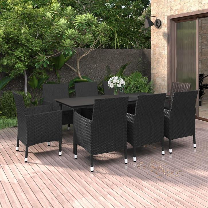 vidaXL 9-delige Tuinset met kussens poly rattan en glas, Tuin en Terras, Tuinsets en Loungesets, Tuinset, Nieuw, 8 zitplaatsen