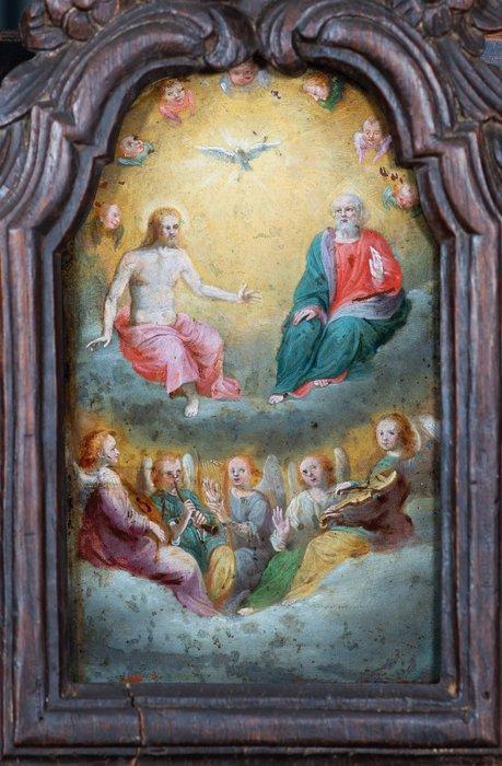 Vlaamse School (XVI-XVII) - De Heilige Drie-Eenheid - NO, Antiek en Kunst, Kunst | Schilderijen | Klassiek