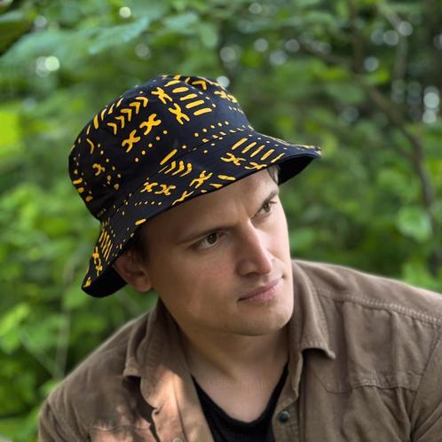 Bucket hat / Vissershoedje met Afrikaanse print - Zwart / ge, Kleding | Heren, Hoeden en Petten, Nieuw, Ophalen of Verzenden