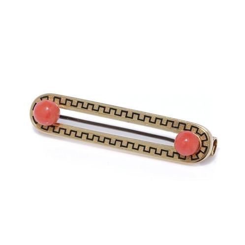 Broche Franse Vintage 18 karaats gouden bar broche met, Sieraden, Tassen en Uiterlijk, Antieke sieraden
