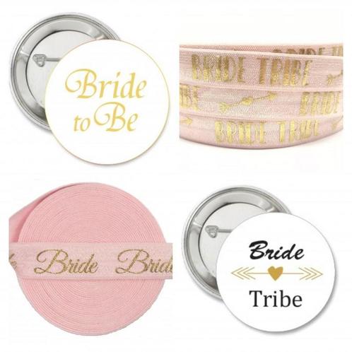 16-delige vrijgezellenfeest set Bride Tribe roze met goud, Hobby en Vrije tijd, Feestartikelen, Geboorte of Huwelijk, Feestartikel