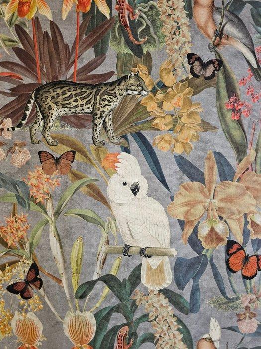 300x280 cm! Interieurstof met papegaaien cacatua en, Antiek en Kunst, Antiek | Kleden en Textiel