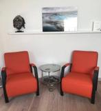 Set van 2 leren fauteuils met stalen frame - oranje leer, Huis en Inrichting, Fauteuils, Nieuw, Ophalen of Verzenden, Industrieel