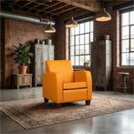 Leren fauteuil Joy - Toledo Leem (geel/bruin) - Poten hout, Huis en Inrichting, Fauteuils, Nieuw, Ophalen of Verzenden, Eigentijds, Klassiek, Modern