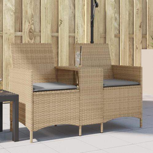 vidaXL Tuinbank 2-zits met tafel en kussens poly rattan, Tuin en Terras, Tuinsets en Loungesets, Nieuw, Rotan, Verzenden