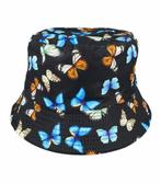 Bucket Hat Omkeerbaar Vlinder Blauw Bruin Zwart, Nieuw