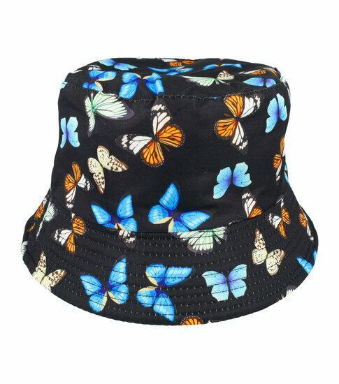 Bucket Hat Omkeerbaar Vlinder Blauw Bruin Zwart, Kleding | Dames, Hoeden en Petten