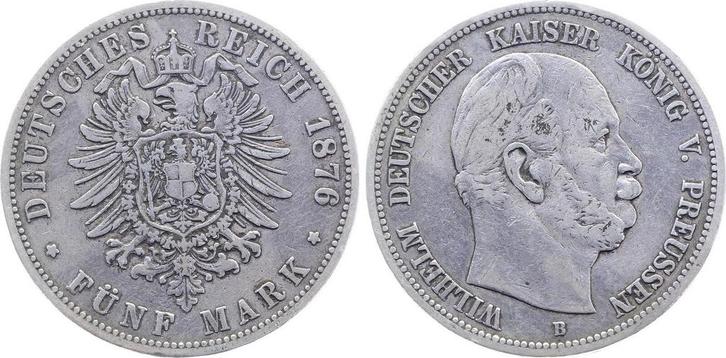 Duitsland 5 Mark 1876 B Preussen Pruisen ss J 097 Wilhelm..., Postzegels en Munten, Munten | Europa | Niet-Euromunten, Verzenden