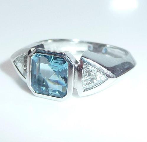 Ring - 18 karaat Witgoud - 1.60ct. tw. Aquamarijn - Diamant, Sieraden, Tassen en Uiterlijk, Ringen