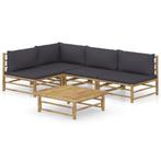 vidaXL 5-delige Loungeset met donkergrijze kussens bamboe, Verzenden, Nieuw, Hout, Loungeset