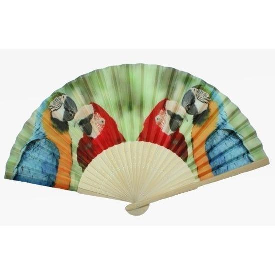 Zomerse waaier met papegaaien - Waaiers, Hobby en Vrije tijd, Feestartikelen, Ophalen of Verzenden