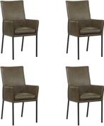 Set van 4 Grijze leren moderne eetkamerstoelen - poot vierka, Overige kleuren, Nieuw, Leer, Ophalen of Verzenden