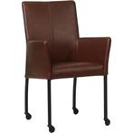 Leren eetkamerstoel Comfort met wieltjes en armleuning -, Huis en Inrichting, Stoelen, Bruin, Nieuw, Leer, Ophalen of Verzenden