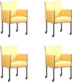Set van 4 Gele leren moderne kuipstoel - poot rond zwart met, Huis en Inrichting, Stoelen, Nieuw, Leer, Ophalen of Verzenden, Vier