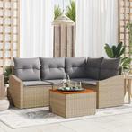 vidaXL Tuin Sofa Set met kussen 5 pcs Beige Poly riet, Tuin en Terras, Verzenden, Nieuw, Rotan