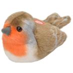 Pluche roodborstje vogel met geluid 14 cm - Knuffel vogels, Nieuw, Verzenden