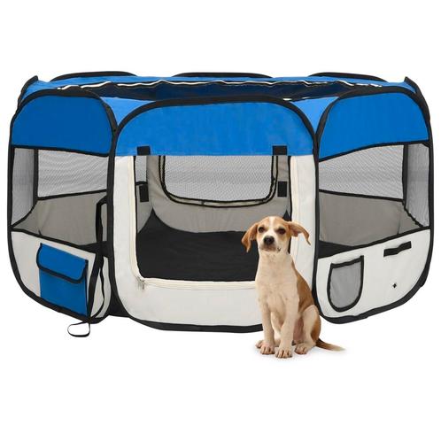 vidaXL Hondenren inklapbaar met draagtas 125x125x61 cm blauw, Dieren en Toebehoren, Honden-accessoires, Nieuw, Verzenden