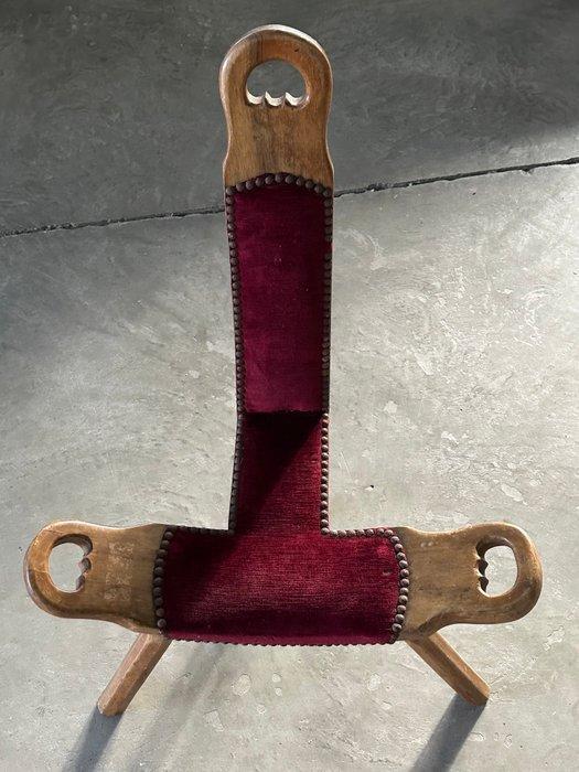 Stoel - Hout, Textiel - Sedia tripiede, Antiek en Kunst, Kunst | Designobjecten