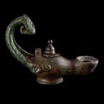 Oud-Romeins, Keizerrijk Brons Olielamp met satyr - Pan, Antiek en Kunst