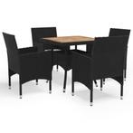 vidaXL 5-delige Tuinset poly rattan en acaciahout zwart, Tuin en Terras, 4 zitplaatsen, Nieuw, Tuinset, Verzenden