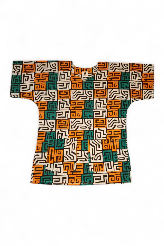 Zeegroen & Geel-oranje Kuba Blocks Dashiki Shirt / Dashiki J, Kleding | Heren, Overige Herenkleding, Nieuw, Ophalen of Verzenden
