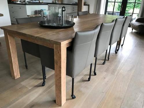 Set van 8 leren kuip eetkamerstoelen - met wieltjes - bruin, Huis en Inrichting, Stoelen, Overige kleuren, Nieuw, Leer, Ophalen of Verzenden