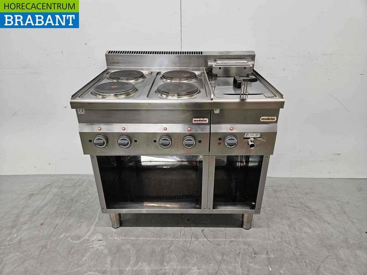 RVS Modular Baklijn 4 pits elektrisch fornuis en friteuse 90, Zakelijke goederen, Horeca | Keukenapparatuur, Gebruikt, Ophalen of Verzenden