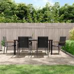 vidaXL 7-delige Tuinset textileen en staal zwart, Tuin en Terras, Tuinsets en Loungesets, Verzenden, 6 zitplaatsen, Nieuw, Rvs