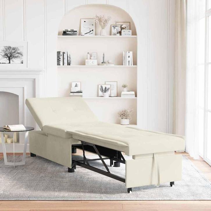 vidaXL Slaapbank Crème 67 x 194 x 38 cm Fluweel, Huis en Inrichting, Banken | Bankstellen, Nieuw, Minder dan 150 cm, Stof, Verzenden