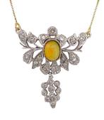 Halsketting - 18 karaat Platina, Geel goud Opaal - Diamant, Sieraden, Tassen en Uiterlijk, Kettingen, Nieuw