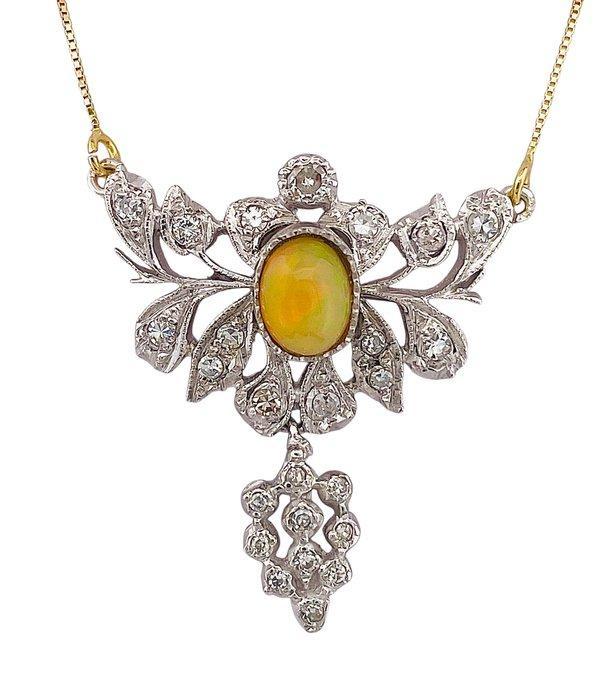 Halsketting - 18 karaat Platina, Geel goud Opaal - Diamant, Sieraden, Tassen en Uiterlijk, Kettingen
