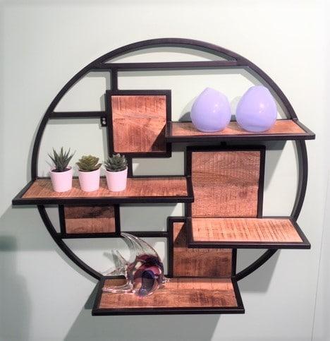 Rond wandrek staal + mangohout, 80 cm., Huis en Inrichting, Woonaccessoires | Wandplanken en Boekenplanken, Nieuw, Verzenden