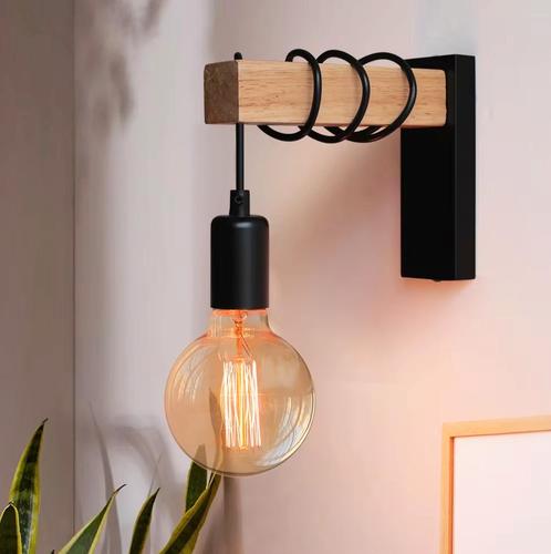 Pankson Retro Houten LED Wandlamp - E27 - Industriële Stijl, Huis en Inrichting, Lampen | Wandlampen, Nieuw, Hout, Metaal, Verzenden