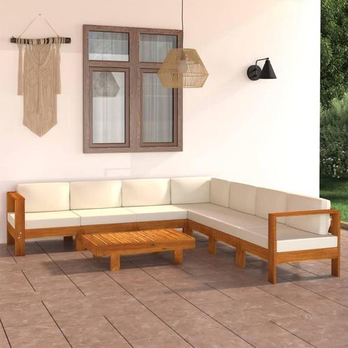 vidaXL 8-delige Loungeset met crèmewitte kussens acaciahout, Tuin en Terras, Tuinsets en Loungesets, Loungeset, Nieuw, Hardhout