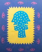 Ren Rong (1960), 2 gezichten, collage en houten beeld (1993), Antiek en Kunst