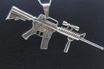 Zilveren Machinegeweer XL ketting hanger, Nieuw, Verzenden