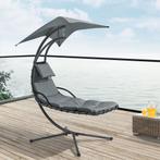 Hangmat met luifel en standaard 166x116x210 cm grijs zwart, Nieuw, Verzenden