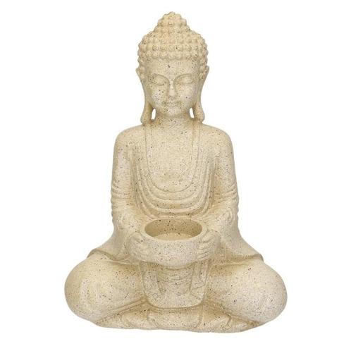 Boeddha theelichthouder grijs 27 cm - Boeddha beelden binnen, Huis en Inrichting, Woonaccessoires | Boeddhabeelden, Ophalen of Verzenden
